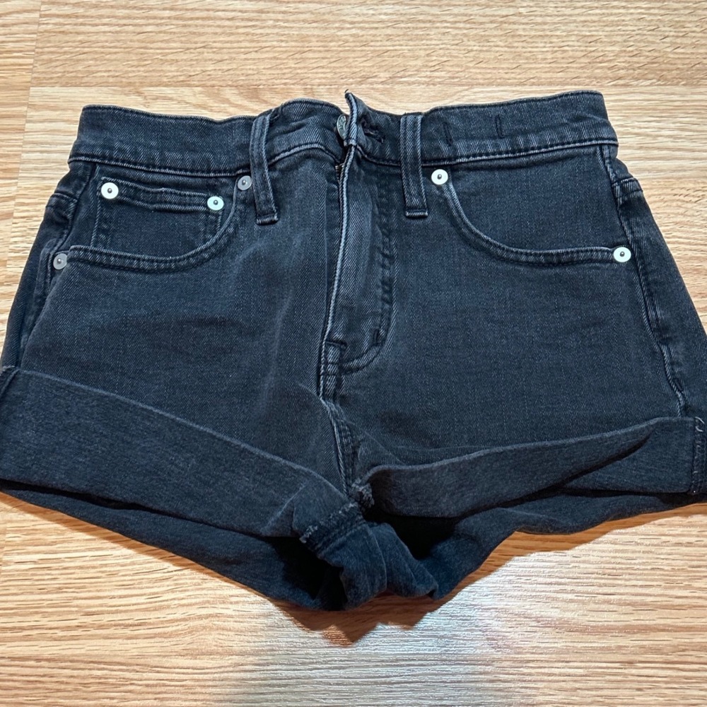 Madewell High Rise Denim Shorts Washed Black Cuffed Size 23